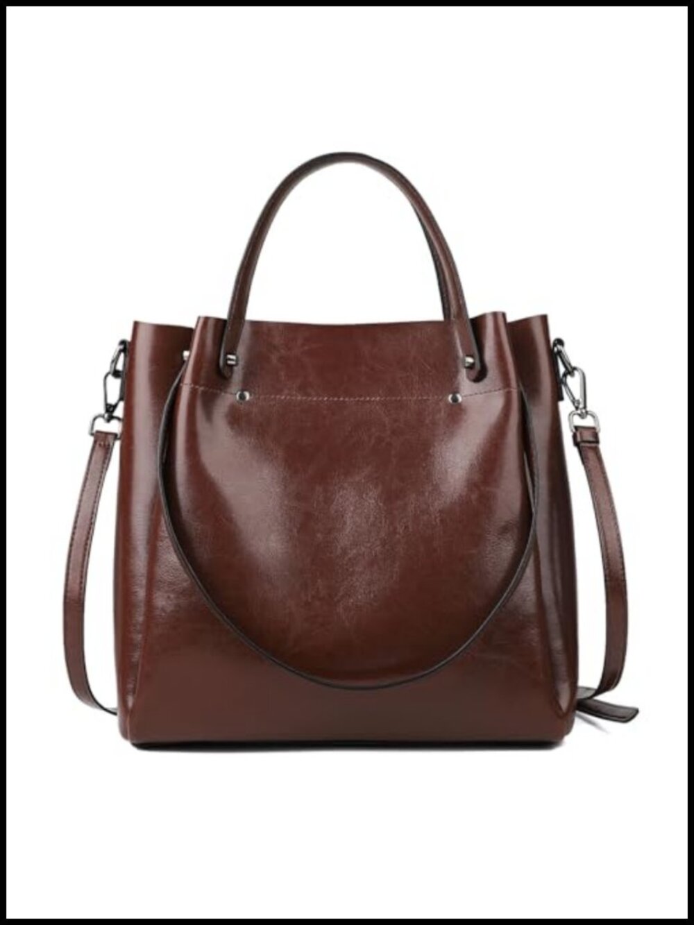 Genuine Leather Tote Bag with Zipper 3 Straps Crossbody Shoulder